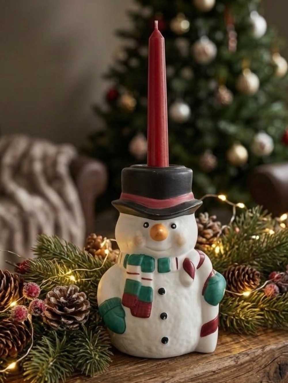 Snowman Christmas Holiday Taper Candle Holder 4.5”